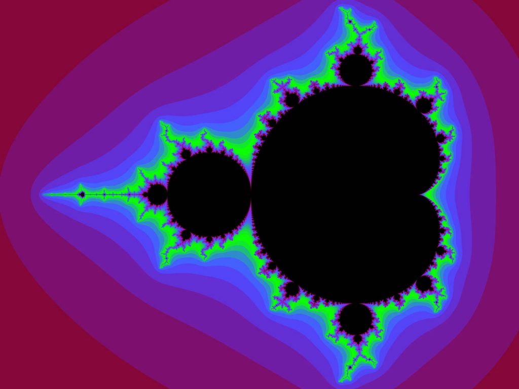 Mandelbrot-Menge (schwarz) mit farbig dargestellter Umgebung